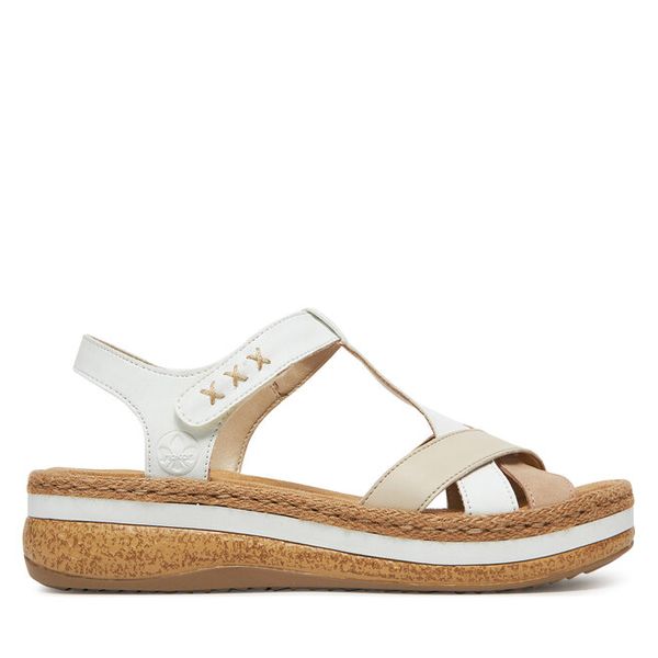 Sandały Rieker. Białe sandały damskie Rieker, bez wzorów, bez obcasa, na koturnie. Za 339.99 zł.