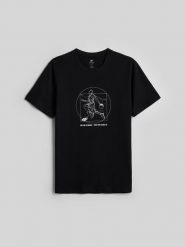 4F T-shirt regular z nadrukiem męski - czarny S. Czarne t-shirty męskie 4f, m, bez wzorów, z bawełny, bez kołnierzyka. Za 69.99 zł.