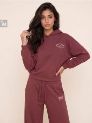 Bluza hoodie z napisem - pomarańczowy. Brązowe bluzy bez kaptura damskie Sinsay, l, bez wzorów, bez ramiączek, bez kaptura. Za 49.99 zł.