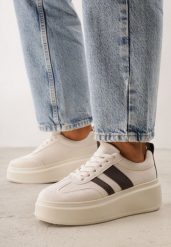Beżowo-Brązowe Sneakersy Kultowe Tenisówki na Platformie z Koturnem Elisara. Brązowe trampki i tenisówki damskie Born2be, bez wzorów, z jeansu. Za 119.99 zł.