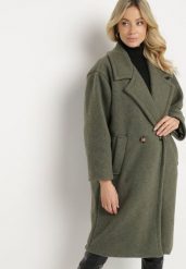 Zielony Dwurzędowy Płaszcz z Wełną Sora. Zielone płaszcze damskie Born2be, bez wzorów, z wełny. Za 299.99 zł.