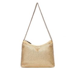 Torebka Guess. Żółte torebki wieczorowe Guess, z aplikacjami, wizytowe, bez kołnierzyka, bez ramiączek. Za 489.99 zł.
