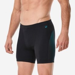 Bokserki długie pływackie męskie Decathlon Fiti. Czarne kąpielówki męskie Decathlon, m, bez wzorów, z materiału, do pływania. Za 99.99 zł.