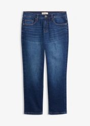Jeansy straight, średni stan, krótsza nogawka. Niebieskie jeansy damskie bonprix. Za 179.99 zł.