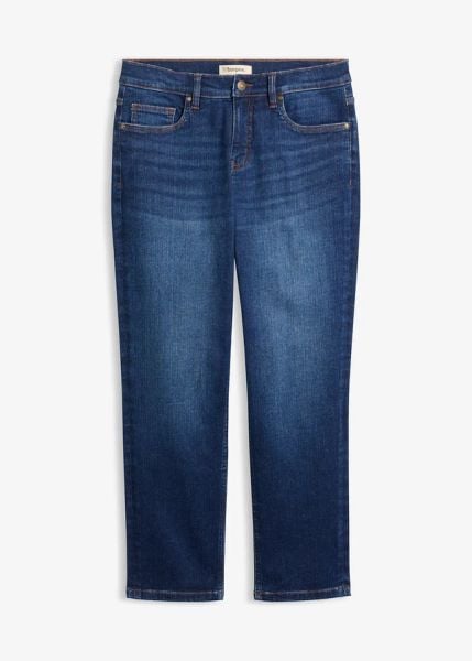 Jeansy straight, średni stan, krótsza nogawka. Niebieskie jeansy damskie bonprix. Za 179.99 zł.