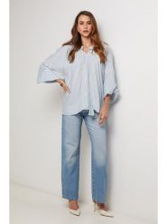 Lin Passion Bluzka w kolorze błękitnym rozmiar: 38/40. Niebieskie bluzki damskie Lin Passion, bez wzorów, z wiskozy, klasyczne, bez kołnierzyka, bez ramiączek. Za 108.99 zł.