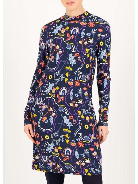 Blutsgeschwister Sukienka "Lonely Lips" ze wzorem rozmiar: XS. Niebieskie sukienki damskie Blutsgeschwister, na imprezę, s, bez wzorów, z wiskozy, klasyczne, bez kołnierzyka, bez ramiączek, midi, rozkloszowane. Za 113.10 zł.