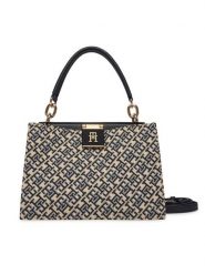 Tommy Hilfiger Torebka Th Her Med Satchel Jacqu AW0AW18639 Granatowy. Niebieskie torebki klasyczne damskie Tommy Hilfiger, bez wzorów, ze skóry, bez dodatków. Za 699.99 zł.