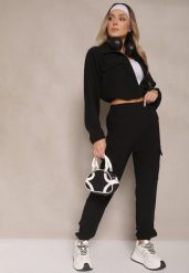 Czarny Komplet Dresowy Spodnie Cargo i Rozpinana Bluza Isovisa. Czarne bluzy bez kaptura damskie Renee, m, z dresówki. Za 74.99 zł.