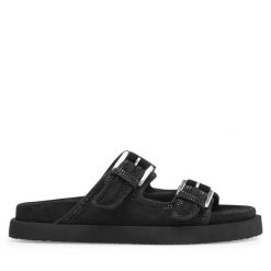 Klapki Eva Minge. Czarne klapki damskie Eva Minge, bez wzorów, bez obcasa. Za 399.99 zł.