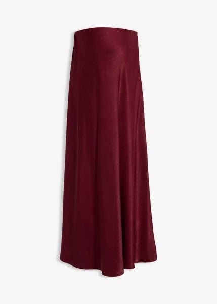 Spódnica ciążowa z satyny. Czerwone spódniczki damskie bonprix, bez wzorów, z satyny, moda ciążowa, midi. Za 89.99 zł.