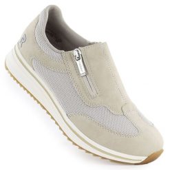 Półbuty damskie na podwyższeniu beżowe Rieker L5854-62. Brązowe półbuty damskie Rieker, bez wzorów, ze skóry ekologicznej, bez obcasa. Za 349.00 zł.