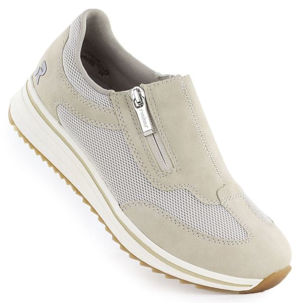 Półbuty damskie na podwyższeniu beżowe Rieker L5854-62. Brązowe półbuty damskie Rieker, bez wzorów, ze skóry ekologicznej, bez obcasa. Za 349.00 zł.