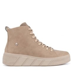 Trzewiki Rieker Revolution Lifestyle. Brązowe botki damskie Rieker Revolution Lifestyle, bez obcasa, na płaskiej podeszwie, bez zapięcia. Za 375.00 zł.