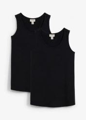 Top ciążowy i do karmienia piersią z bawełny (2 sztuki). Czarne topy damskie bonprix, bez wzorów, z bawełny, bez kołnierzyka. Za 124.99 zł.