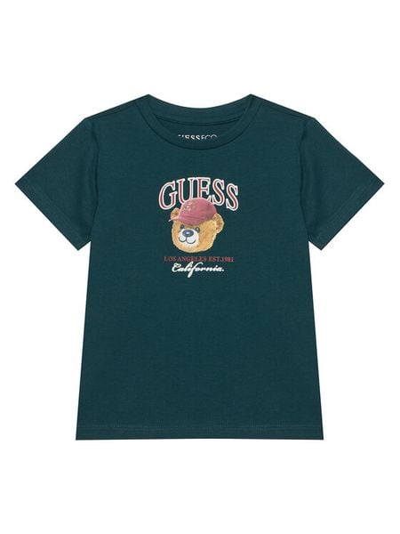 Guess T-Shirt N6YI13 K3801 Zielony ciemny Regular Fit. Zielone t-shirty chłopięce Guess, z aplikacjami, z bawełny, bez ramiączek. Za 74.99 zł.