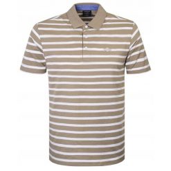 Koszulka Polo - Męska - Pako Jeans - Beżowa w Biały Prążek. Białe koszulki polo męskie Pako Jeans, l, bez wzorów, z bawełny, bez ramiączek. Za 135.00 zł.