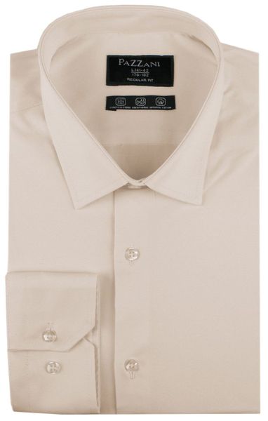 Jednokolorowa, Bawełniana Koszula o Prostym Kroju - Beżowa. Brązowe koszule męskie Pazzani, bez wzorów, z bawełny, bez kołnierzyka, bez ramiączek. Za 169.00 zł.