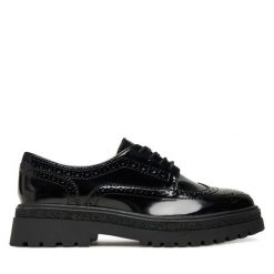 Oxfordy Tamaris. Czarne półbuty damskie Tamaris, bez wzorów, bez obcasa. Za 219.99 zł.