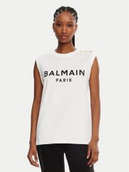 Balmain Top CF1ED001BB02 Biały Relaxed Fit. Białe topy damskie Balmain, m, bez wzorów, z bawełny, bez kołnierzyka. Za 1,529.00 zł.