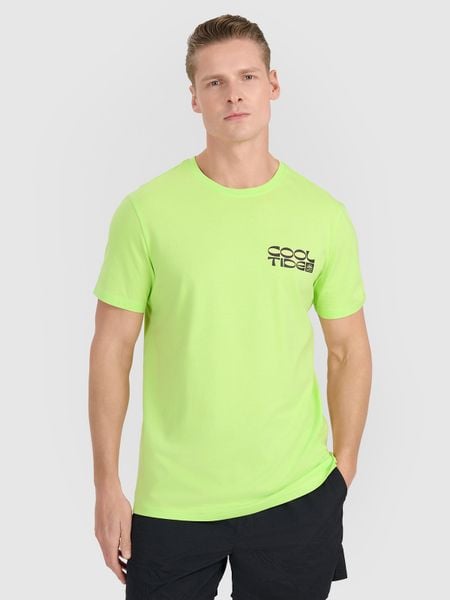 4F T-shirt regular z nadrukiem męski - zielony S. Zielone t-shirty męskie 4f, m, bez wzorów, z bawełny, bez kołnierzyka. W wyprzedaży za 39.99 zł.