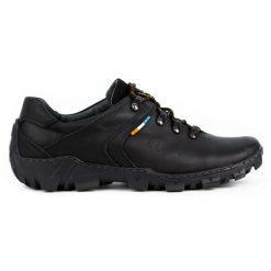 Olivier Skórzane buty trekkingowe męskie 214GT czarne. Czarne buty trekkingowe męskie ze skóry, bez zapięcia, trekkingowe. Za 319.69 zł.