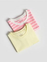 Bawełniany t-shirt 2 pack - wielobarwny. Koszulki dziewczęce Reserved, bez wzorów, z bawełny, bez ramiączek. Za 45.99 zł.