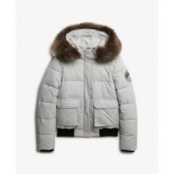 Damska kurtka typu bomber Superdry Everest Ella. Szare kurtki damskie Superdry., bez wzorów, bez kaptura. Za 715.05 zł.