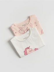 T-shirt z nadrukiem 2 pack - wielobarwny. Koszulki dziewczęce Reserved, m, bez wzorów, z bawełny, bez ramiączek. Za 35.99 zł.