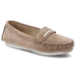 Mokasyny damskie S.Barski, cholewka ze skóry naturalnej zamszowej wsuwany fason z ozdobnym paskiem, brązowe, LR61-7029. Brązowe mokasyny damskie S.BARSKI, ze skóry. Za 169.00 zł.