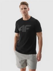 4F T-shirt regular z nadrukiem męski - czarny XL. Czarne t-shirty męskie 4f, m, bez wzorów, z bawełny, bez kołnierzyka. Za 59.99 zł.
