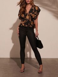 Milan Kiss Top w kolorze czarno-jasnobrązowym rozmiar: L. Brązowe topy damskie Milan Kiss, l, bez wzorów, bez kołnierzyka. Za 187.52 zł.