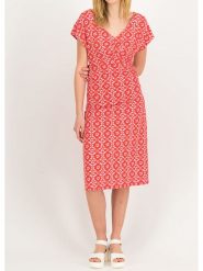 Blutsgeschwister Sukienka "Clip Clap Croco" w kolorze czerwono-jasnoróżowym rozmiar: XL. Czerwone sukienki damskie Blutsgeschwister, na co dzień, xl, bez wzorów, z bawełny, bez kołnierzyka, bez ramiączek, midi, proste. Za 153.34 zł.
