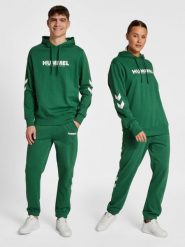 Bluza z logo Hummel Legacy. Zielone bluzy sportowe damskie HUMMEL, na wiosnę, m, bez wzorów, z bawełny, bez ramiączek, z kapturem. Za 182.70 zł.
