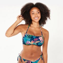Góra kostiumu kąpielowego surfingowego damska Olaian Laura Borabora. Niebieskie bikini damskie OLAIAN, bez wzorów. Za 59.99 zł.