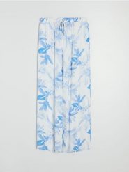 Wiskozowe spodnie wide leg ze wzorem kwiatowym - niebieski. Niebieskie spodnie materiałowe damskie Sinsay, bez wzorów, z wiskozy. Za 39.99 zł.