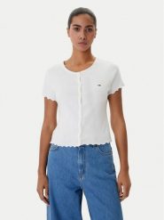 Tommy Jeans Bluzka DW0DW20377 Biały Slim Fit. Białe bluzki damskie Tommy Jeans, xxs, bez wzorów, z bawełny, bez ramiączek. Za 169.99 zł.