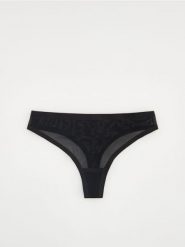 Majtki typu stringi - czarny. Czarne stringi damskie Reserved, l, bez wzorów. W wyprzedaży za 29.99 zł.