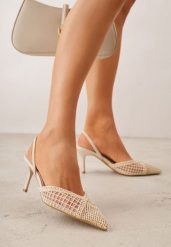 Beżowe Szpilki VICES Ozdobione Siateczką Coraerial. Brązowe szpilki Renee, bez wzorów, z materiału, bez obcasa. Za 99.99 zł.