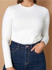 Koszulka z długimi rękawami - kremowy. Białe t-shirty damskie Sinsay, l, bez wzorów, bez kołnierzyka. Za 19.99 zł.