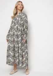 Czarna Rozkloszowana Sukienka z Wiskozy w Ornamentalny Wzór Gonavina. Czarne sukienki damskie Born2be, na co dzień, m, bez wzorów, z wiskozy, eleganckie, bez kołnierzyka, bez ramiączek, maxi, kopertowe. W wyprzedaży za 111.99 zł.