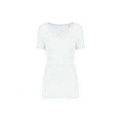Damska koszulka z dekoltem w serek Kariban Lyocell Tencel™. Białe bluzki damskie KARIBAN, z lyocellu, bez kołnierzyka, bez ramiączek. Za 92.00 zł.