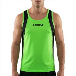 Koszulka do biegania oddychająca 100% poliester zielono-fluorescencyjna-czarna. Czarne t-shirty sportowe męskie Legea, l, z bawełny, bez ramiączek, do biegania. Za 52.00 zł.