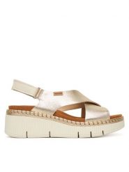 Pikolinos Sandały Gomera W0K-0606Clc1 Złoty. Żółte sandały damskie Pikolinos, bez wzorów, ze skóry, bez obcasa, na koturnie. Za 599.99 zł.