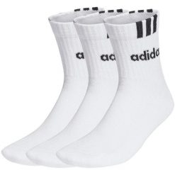 Skarpety adidas 3-Stripes Linear Half-Crew Cushioned 3P. Białe skarpetki damskie Adidas, bez wzorów. Za 37.00 zł.