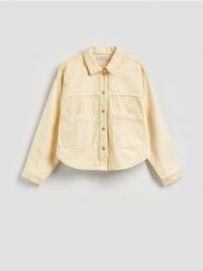 Jeansowa kurtka - żółty. Żółte kurtki damskie Reserved, l, bez wzorów, z bawełny, bez kaptura. Za 129.99 zł.