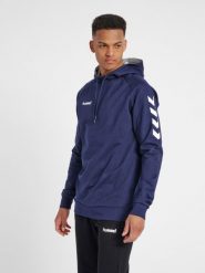 Bluza sportowa z kapturem męska Hummel Go Cotton Hoodie. Czarne bluzy sportowe męskie HUMMEL, na wiosnę, z aplikacjami, z bawełny, sportowe, bez kołnierzyka, bez ramiączek. Za 168.00 zł.