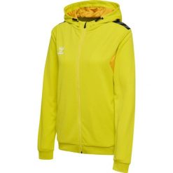 Damska poliestrowa bluza dresowa zapinana na zamek z kapturem Hummel Authentic. Żółte bluzy sportowe damskie HUMMEL, bez wzorów, z dresówki, bez ramiączek, z kapturem. Za 281.00 zł.
