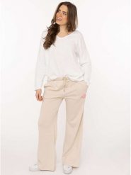 Zwillingsherz Spodnie dresowe "Feel Good Club" w kolorze beżowym rozmiar: S/M. Brązowe spodnie dresowe damskie Zwillingsherz, m, bez wzorów, z bawełny. Za 126.99 zł.