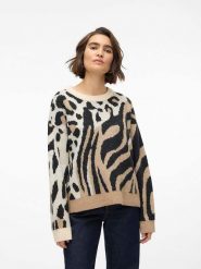Vero Moda Sweter w kolorze jasnobrązowo-czarnym rozmiar: L. Brązowe swetry klasyczne damskie Vero Moda, l, bez kołnierzyka. Za 105.63 zł.
